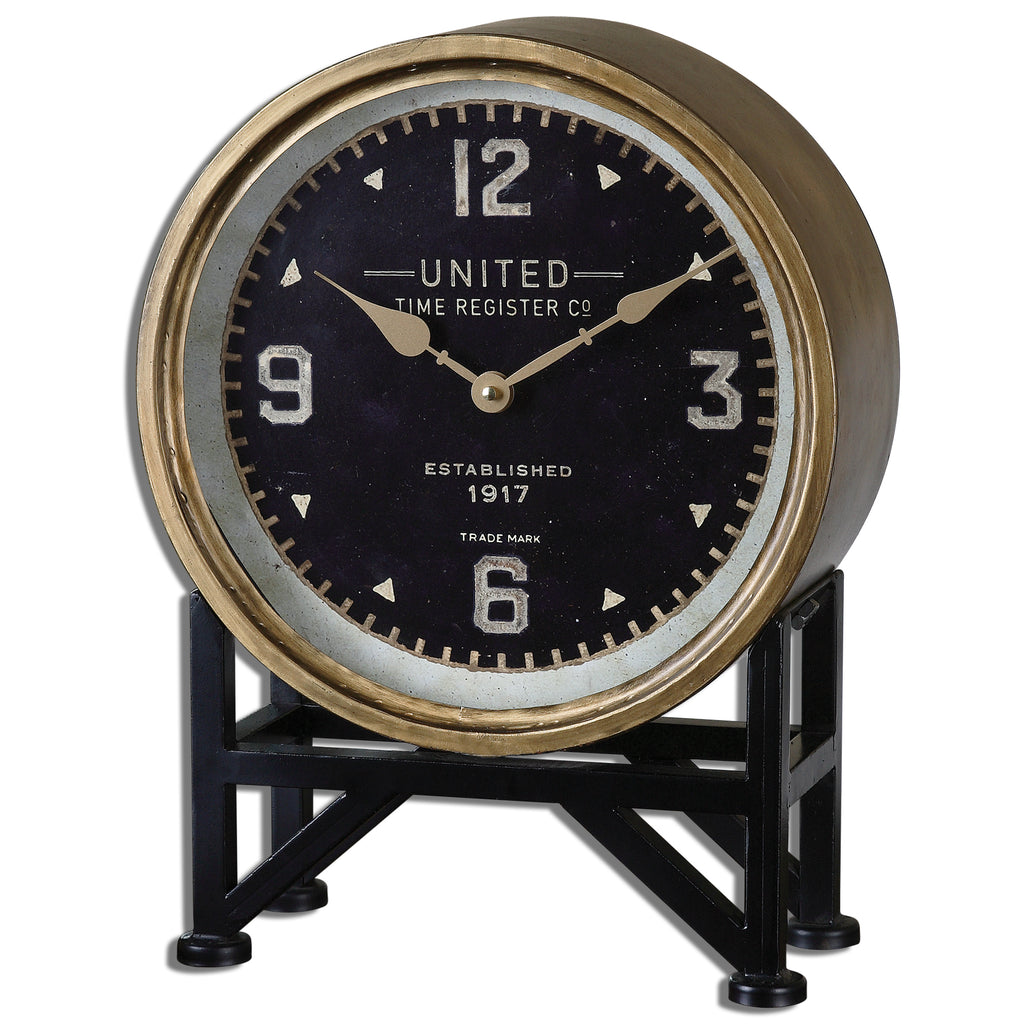 SoHo Chic Table Clock - Brass Finish with Aged Black Details - Alternate Image