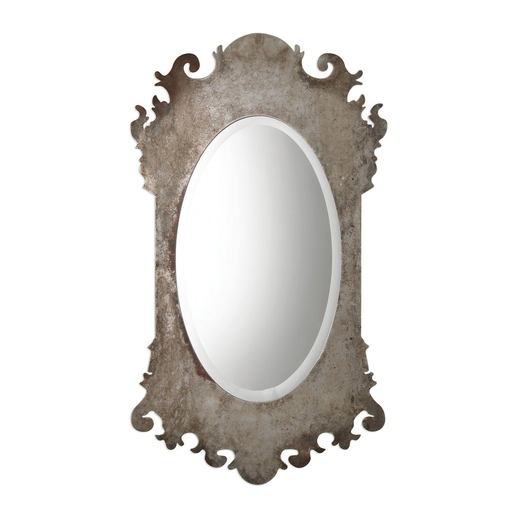 Elegant Wall Street Lux Silver Oval Mirror - Iron Craftsmanship
