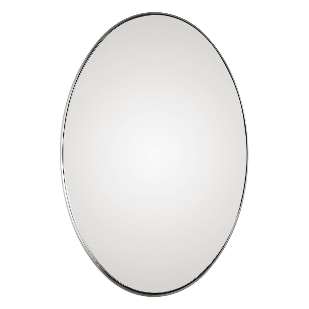 West Hollywood Brushed Nickel Oval Mirror - Vanity Luxury