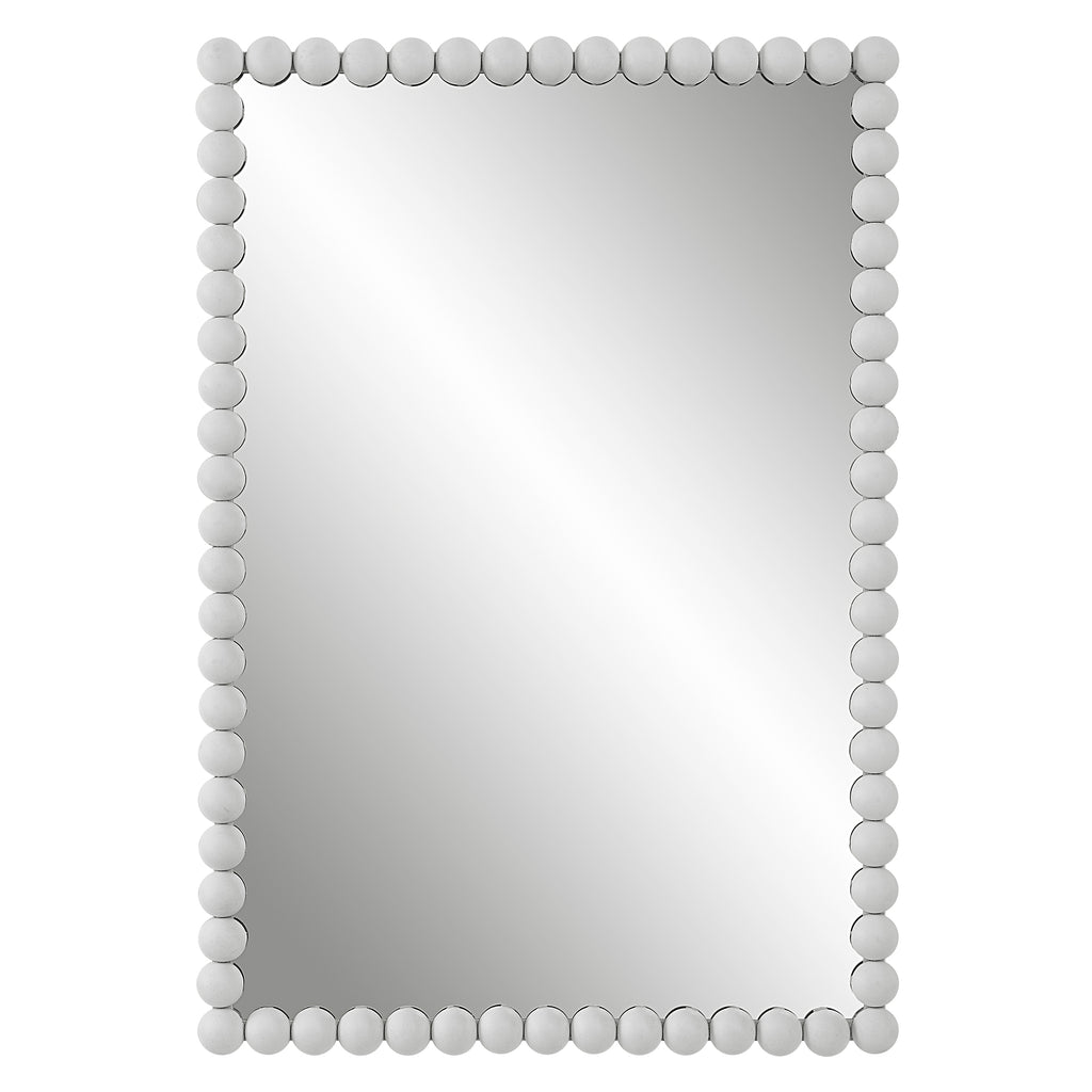 Matte White Boho Vanity Mirror with Beaded Profile