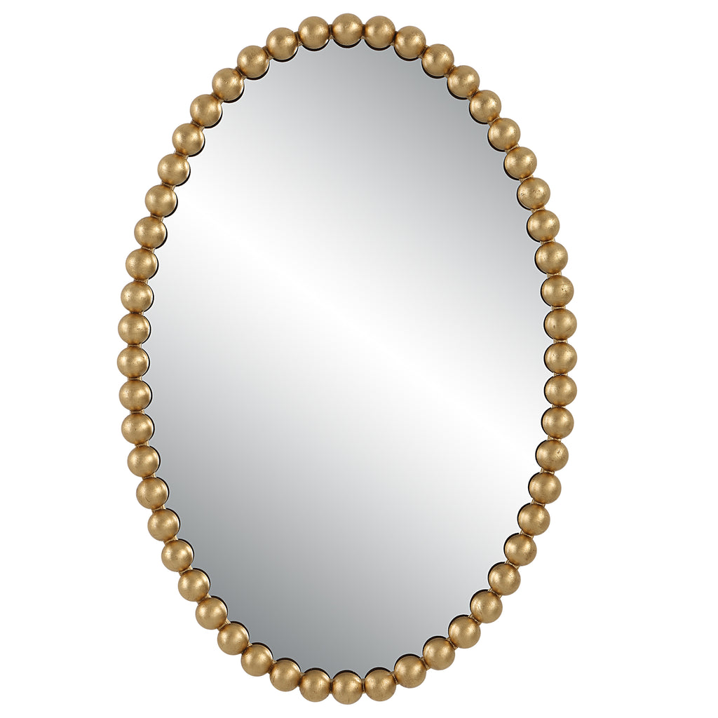 Village Boho Gold Oval Mirror with Elegant Gold Leaf Frame
