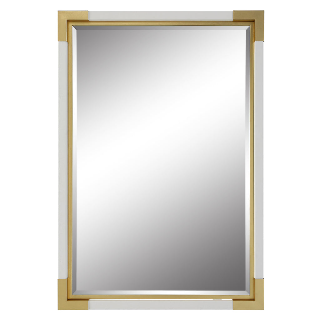 White Faux Shagreen Gold Mirror