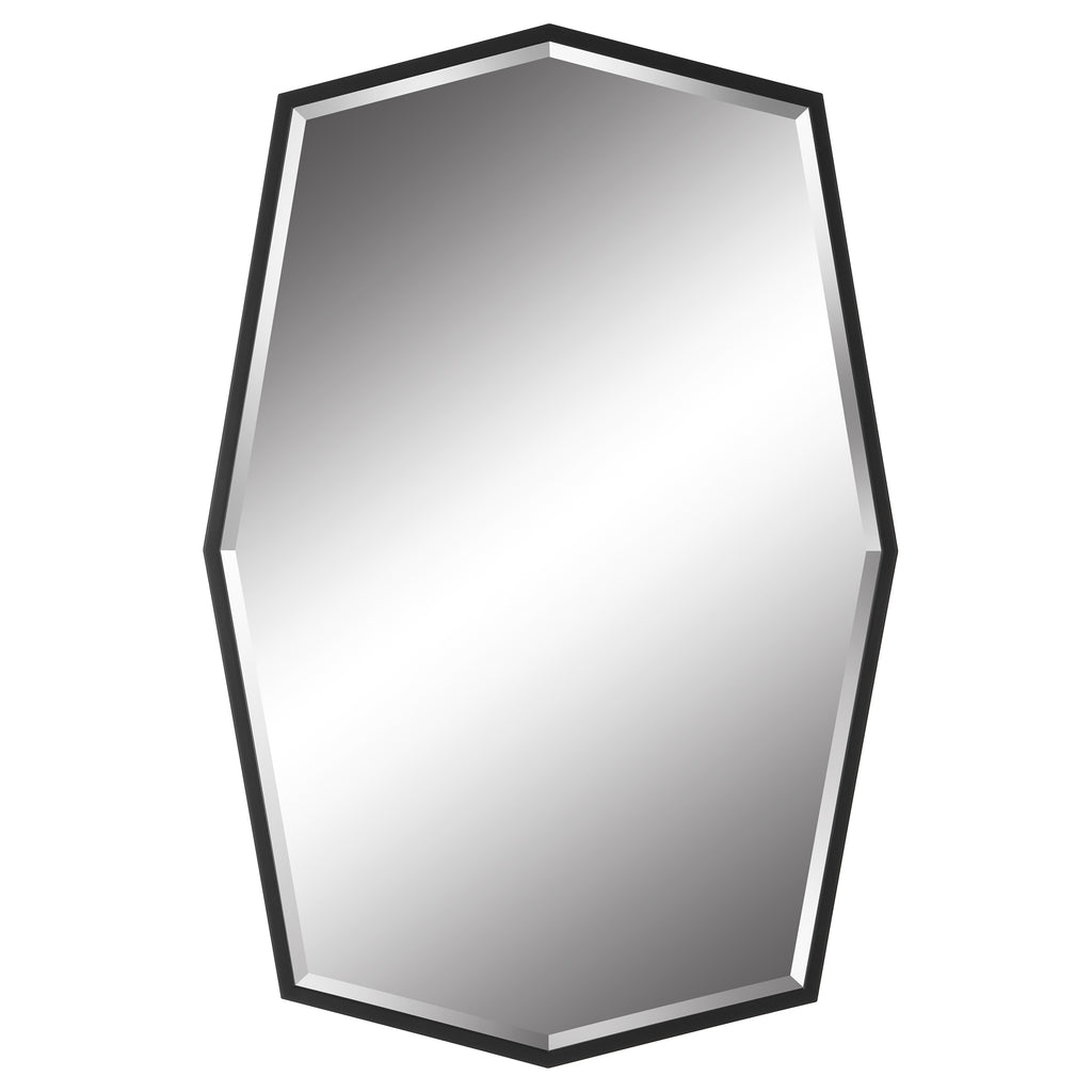 Hampton Retreat Octagonal Iron Mirror in Satin Black - Home Decor Elegance - Alternate Image