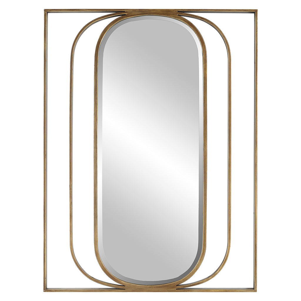 Contemporary Beveled Oval Empire State Mirror | Antique Gold Finish