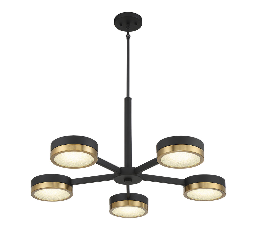 5-Light Matte Black and Warm Brass Chandelier | Geometric Design with Faceted Crystal | Alternate View