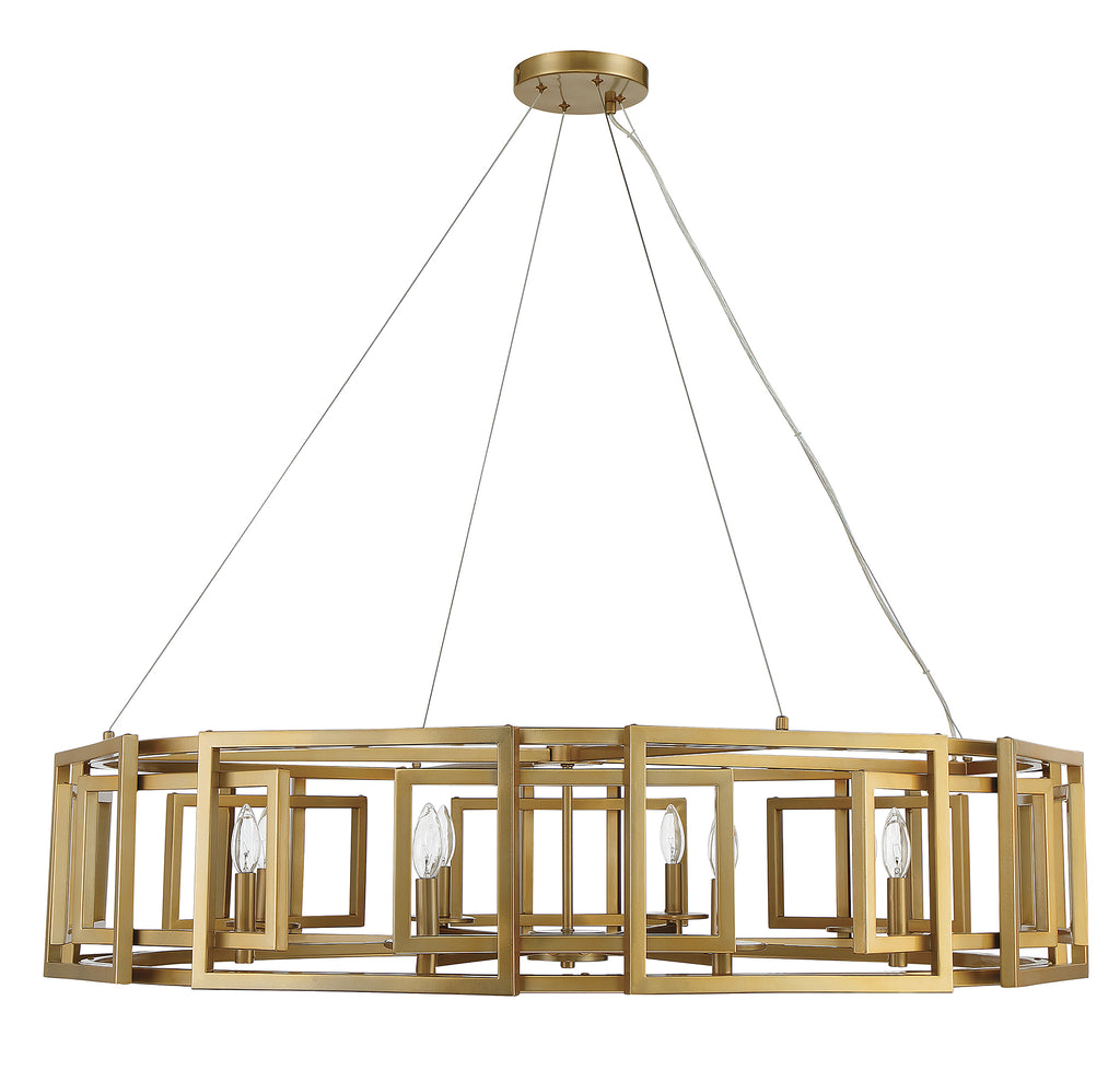 Empire State Chandelier | Burnished Brass | Geometric Design | 8-Light Fixture | Alternate View