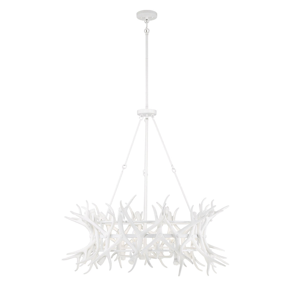 Our brand's chic chandelier brings a modern twist to the rustic appeal of antler chandeliers, exuding a relaxed sophistication. The trendy matte white finish and open ring design of this chandelier creates a cozy yet stylish ambiance reminiscent of a mountain cabin.