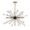 Mid-Century Modern Black and Gold Chandelier with Crystal Baubles