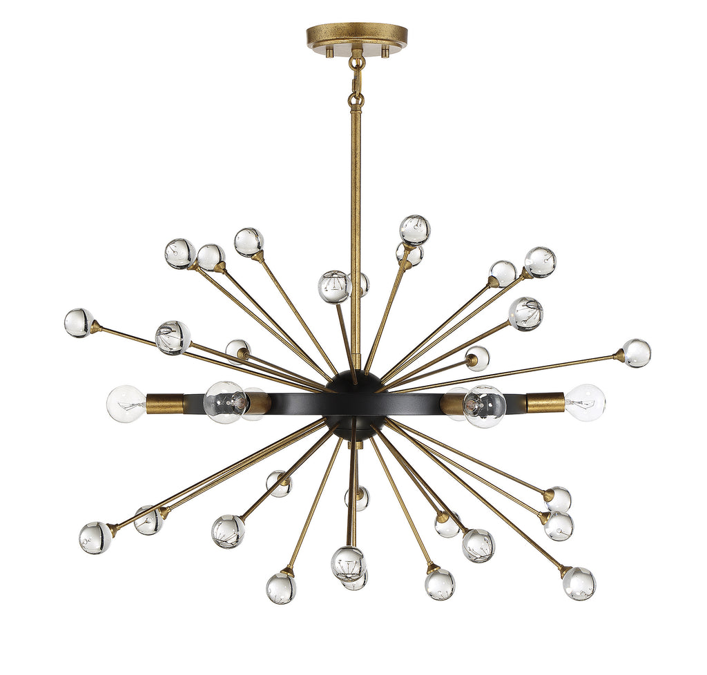 Mid-Century Modern Black and Gold Chandelier with Crystal Baubles | Alternate View