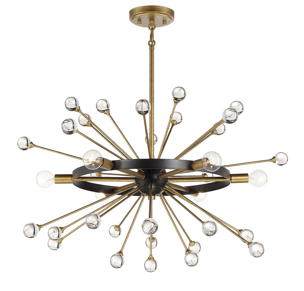 Mid-Century Modern Black and Gold Chandelier with Crystal Baubles | Alternate View