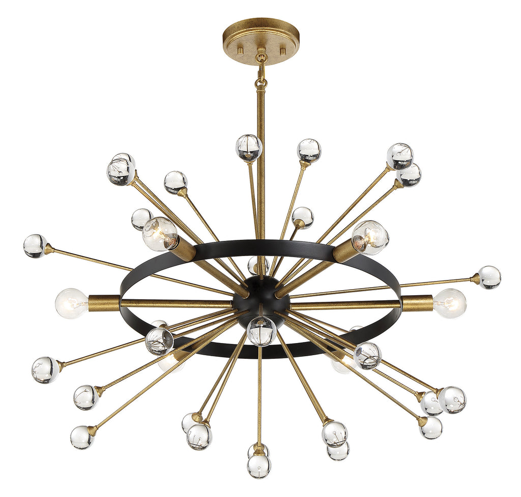 Mid-Century Modern Black and Gold Chandelier with Crystal Baubles | Alternate View