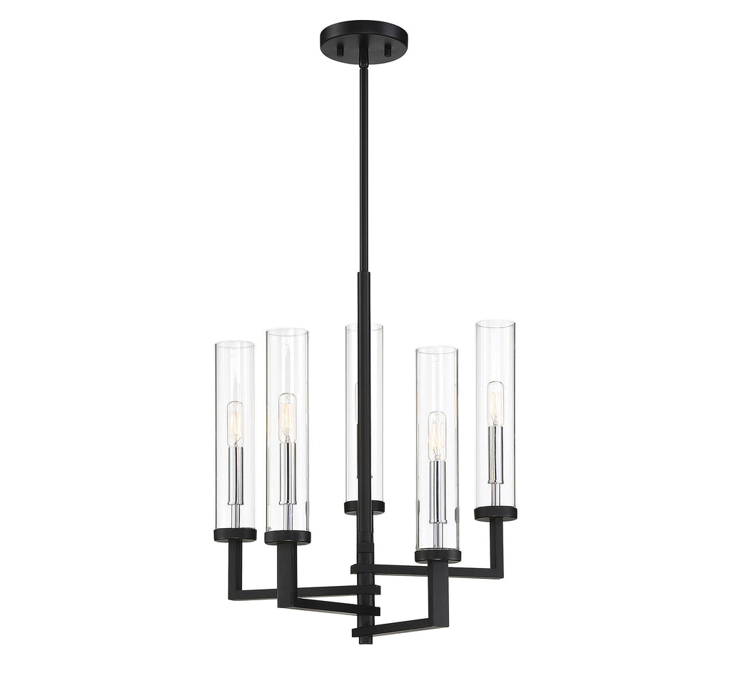 SoHo Chic 5 Light Modern Chandelier | Matte Black & Chrome | Alternate View