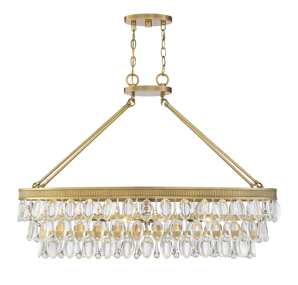 Sunset Strip 8 Light Linear Chandelier in Warm Brass with Crystal Accents 