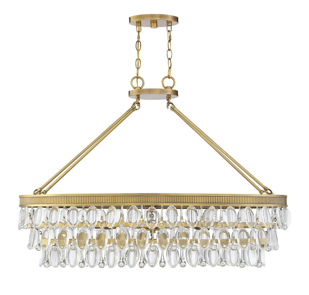 Sunset Strip 8 Light Linear Chandelier in Warm Brass with Crystal Accents | Alternate View