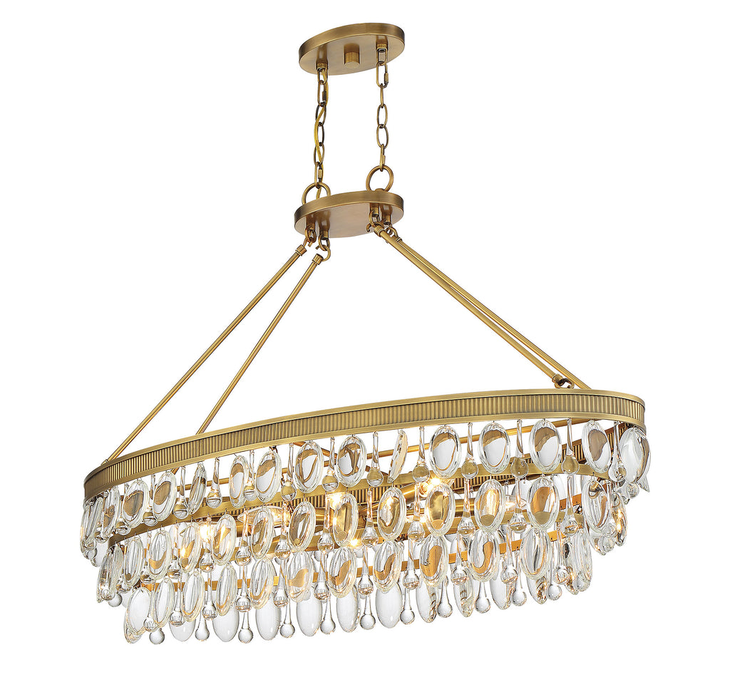 Sunset Strip 8 Light Linear Chandelier in Warm Brass with Crystal Accents | Alternate View