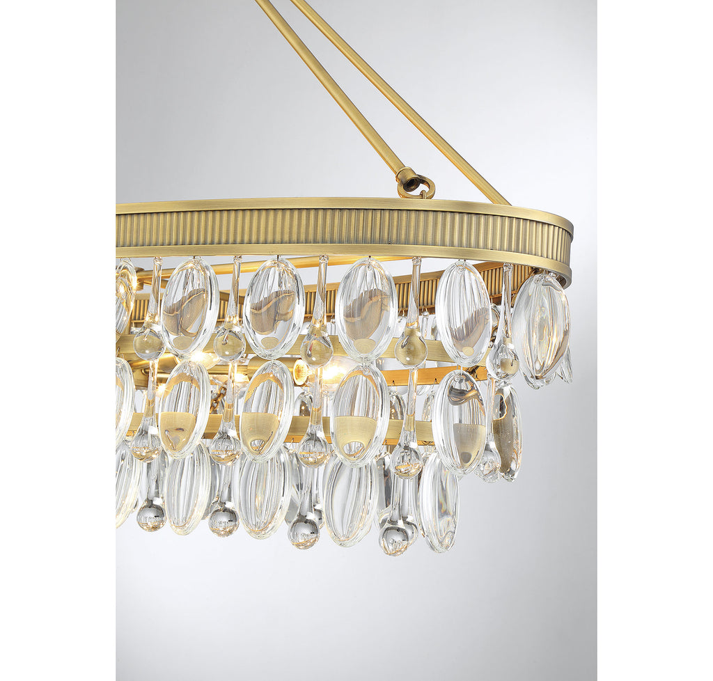 Sunset Strip 8 Light Linear Chandelier in Warm Brass with Crystal Accents | Alternate View