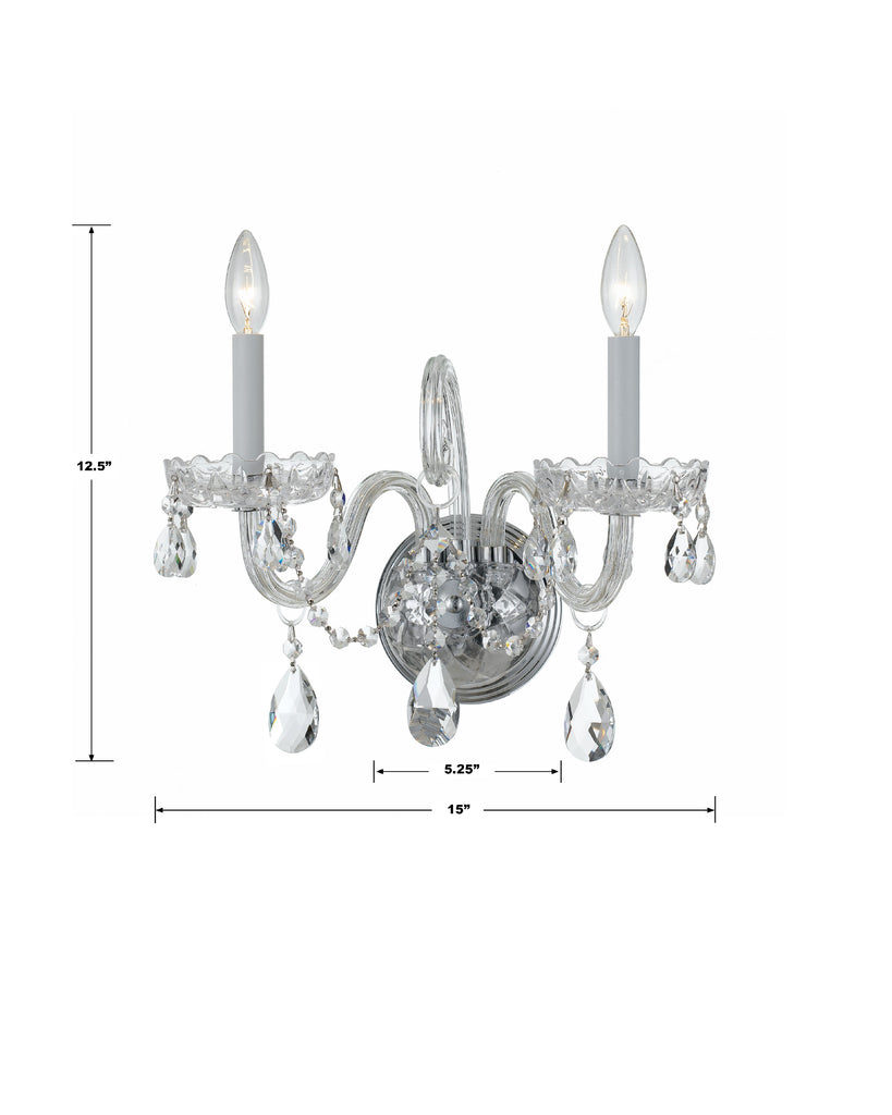 Crystal Wall Mount Light - Park Avenue Classic 2-Light Fixture with Cut Crystal Jewels for Elegant Home Decor | Item Dimensions