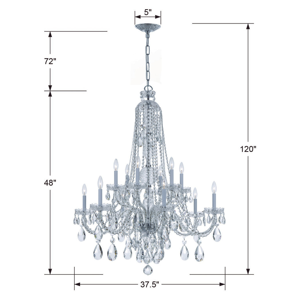 Park Avenue Classic 12-Light Crystal Chandelier | Elegant Lighting | Interior Decor | Item Dimensions