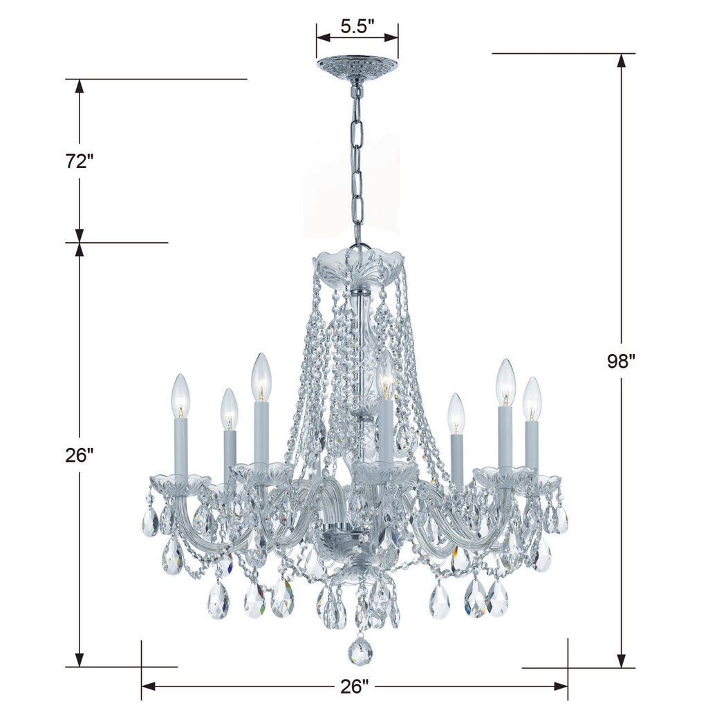 Park Avenue Traditional Crystal Chandelier - 8 Light Fixture | Item Dimensions