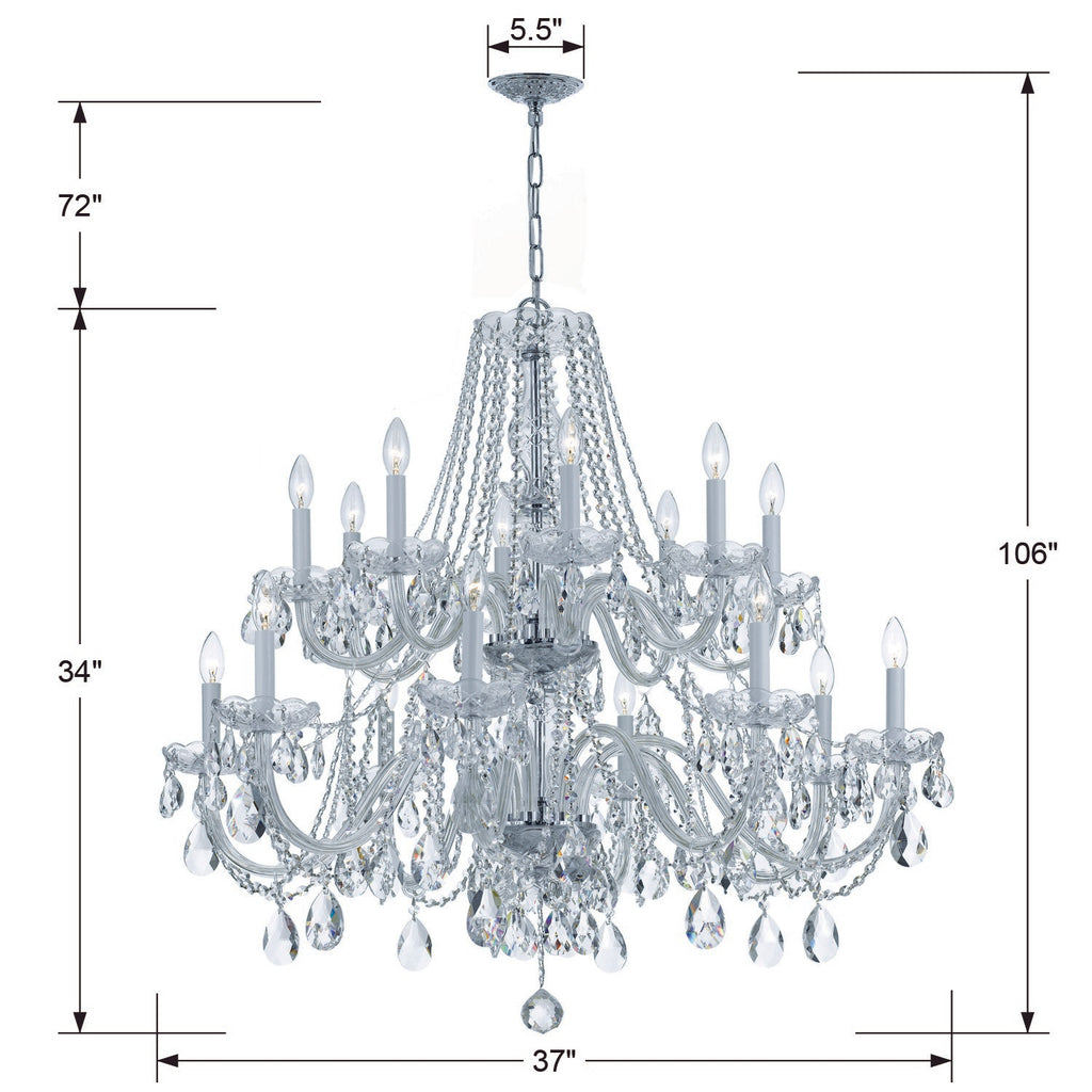Park Avenue Classic 16-Light Chandelier - Traditional Crystal Fixture | Item Dimensions