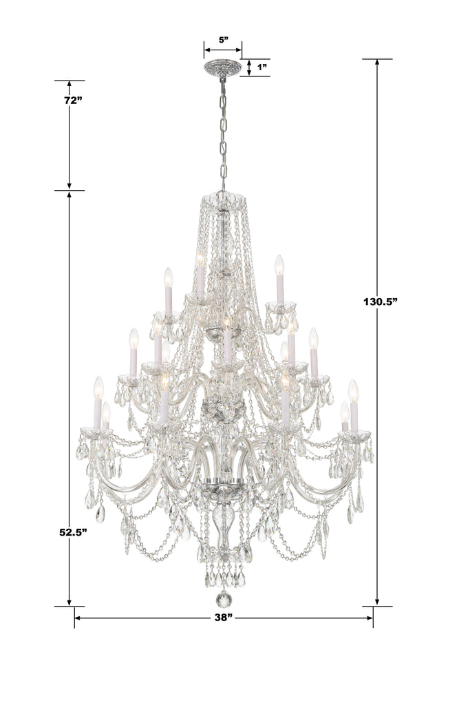 Park Avenue Classic 20 Light Traditional Chandelier - Crystal Jewel Detail | Item Dimensions