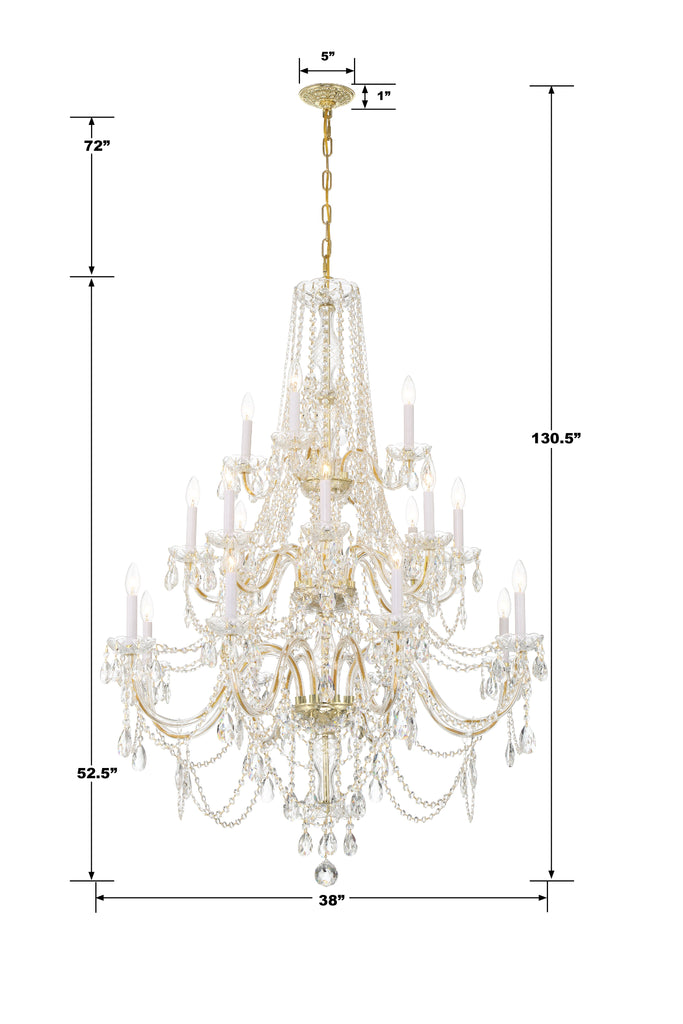 Park Avenue Classic 20 Light Traditional Chandelier - Crystal Jewel Detail | Item Dimensions