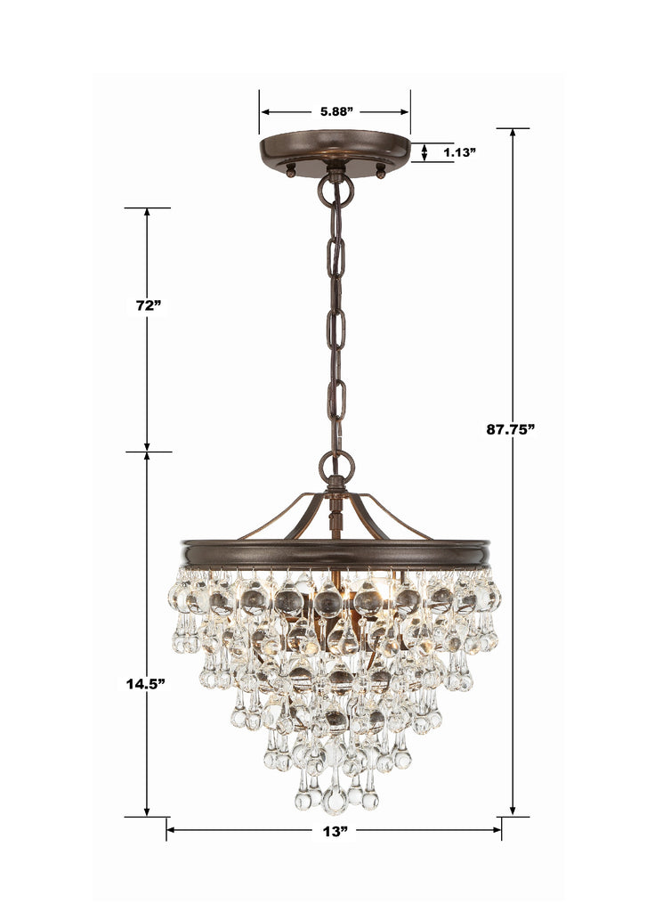 West Hollywood 3-Light Pendant - Contemporary Luxury Lighting Fixture | Item Dimensions