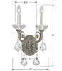 Melrose & Madison Park Avenue Classic 2-Light Wall Mount in Historic Brass with Crystal Jewels | Item Dimensions
