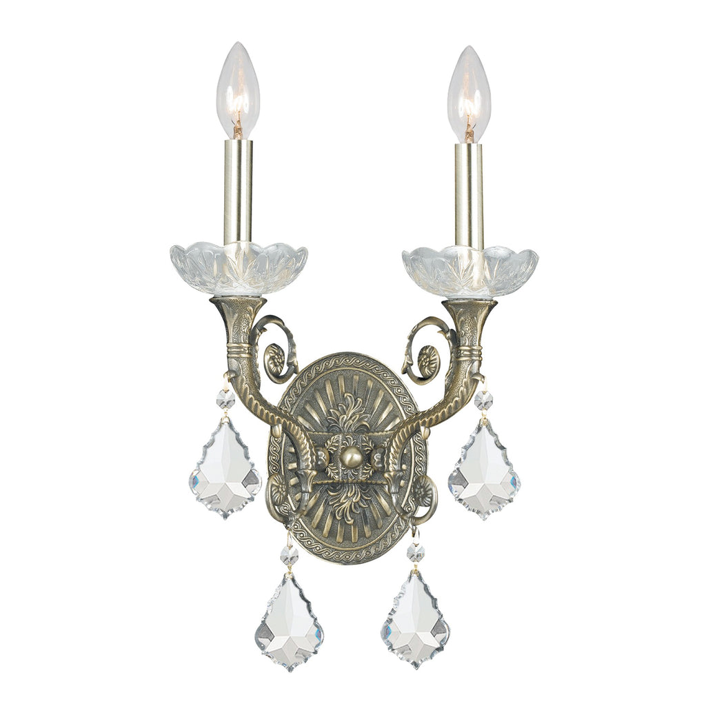 Melrose & Madison Park Avenue Classic 2-Light Wall Mount in Historic Brass with Crystal Jewels