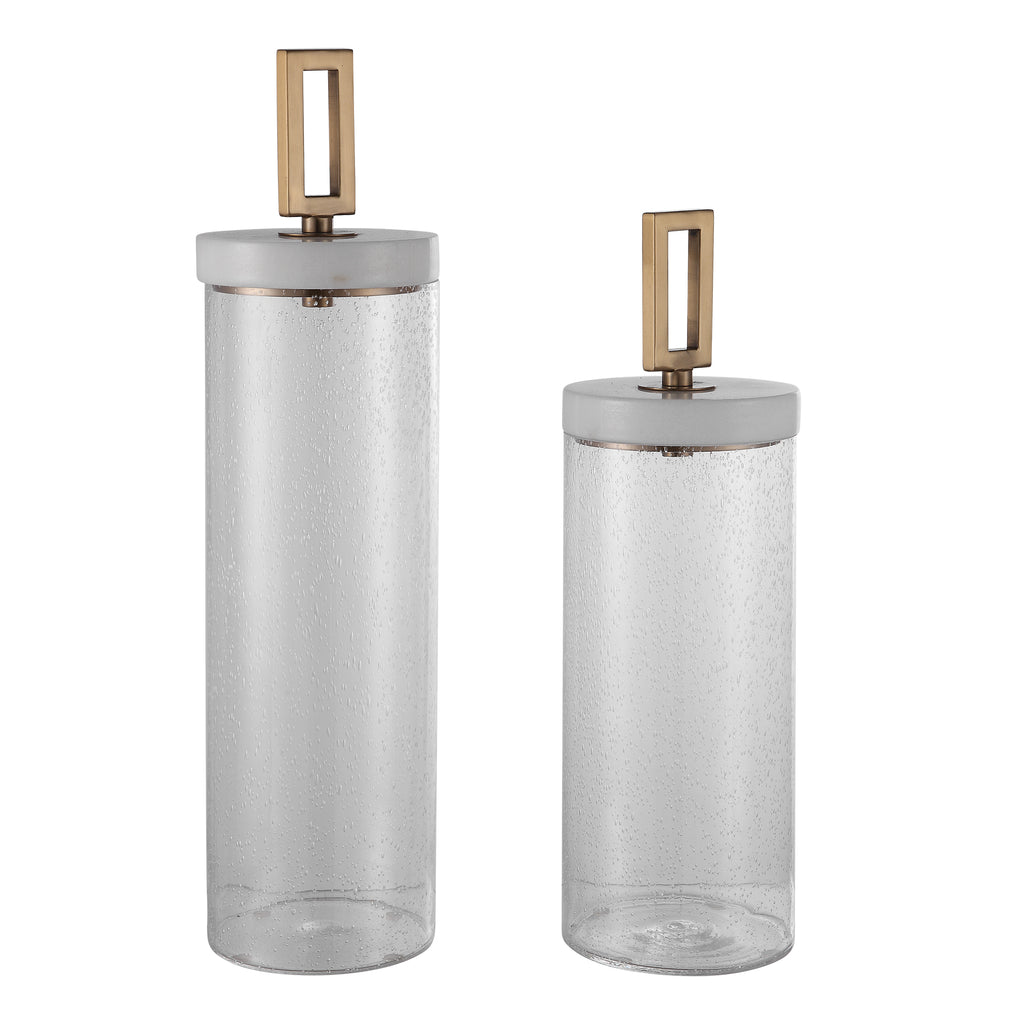 Park Slope Rustic Canisters - Clear Seeded Glass with Marble Lid