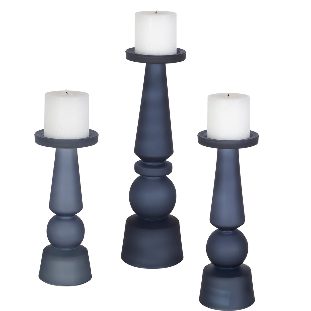 Midnight Blue Glass Candleholders | Set of 3 | Home Decor