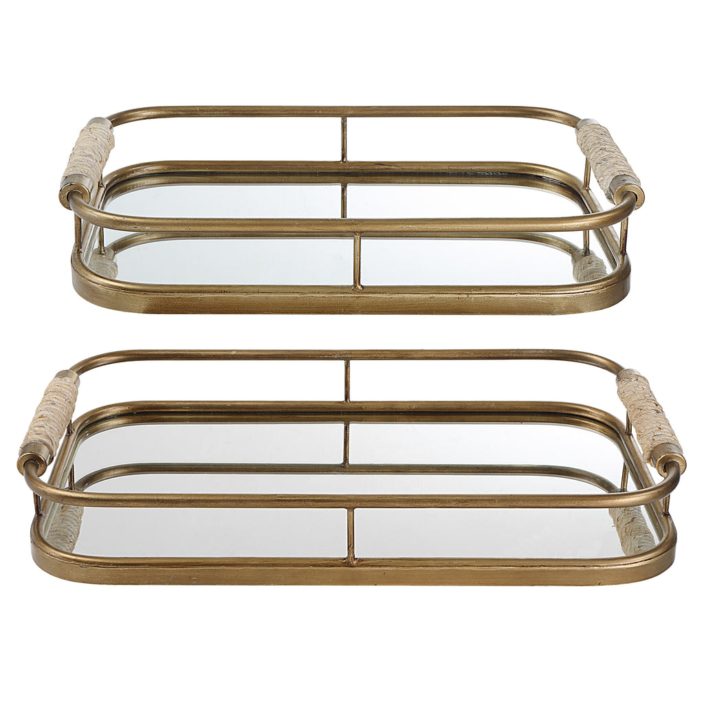 Boho Trays Brushed Gold with Rope Handles