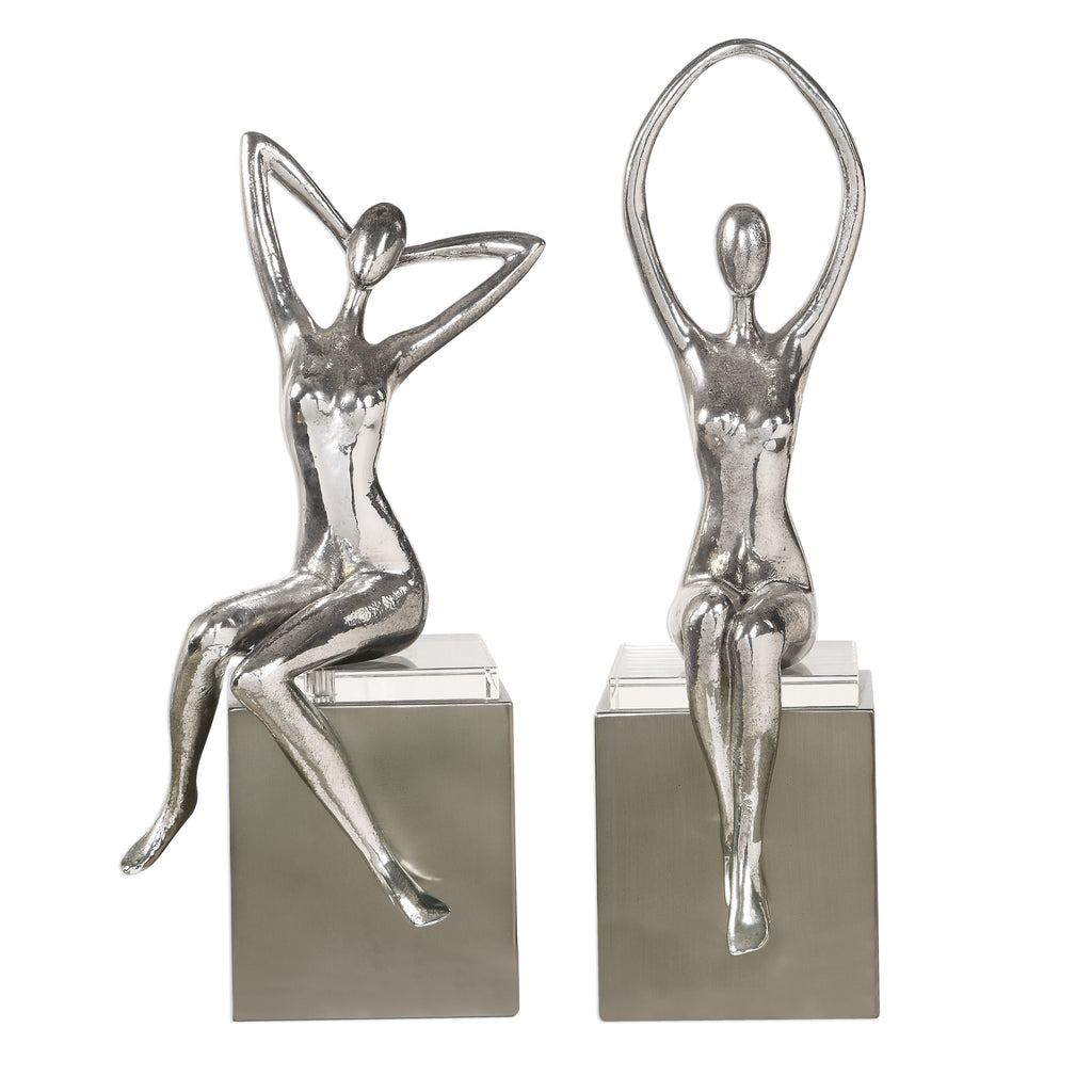 Classic Tarnished Silver Statues & Bookends by Wall Street Lux