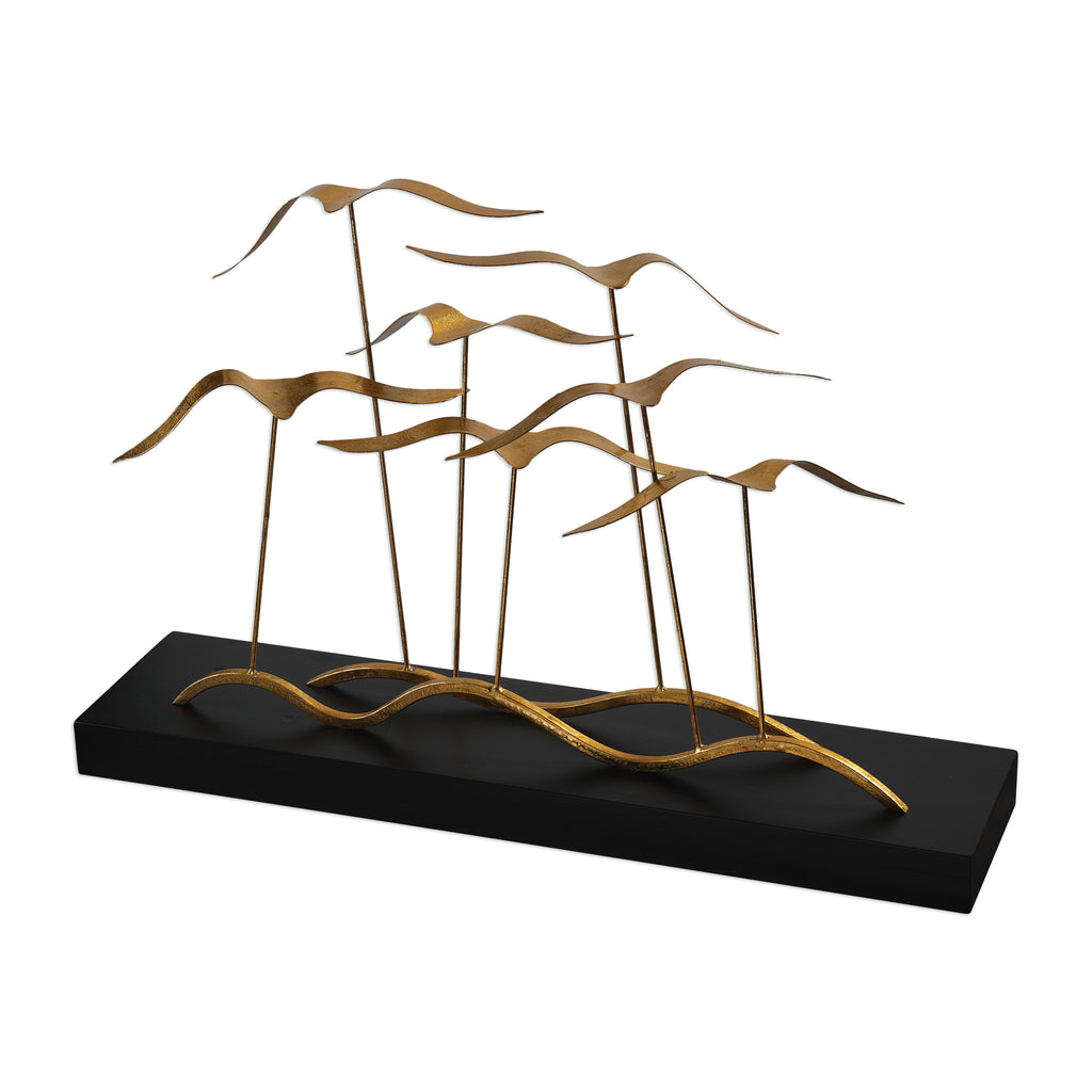 Gramercy Park Artsy Glam Statues in Gold Leaf Finish on Black Distressed Wood