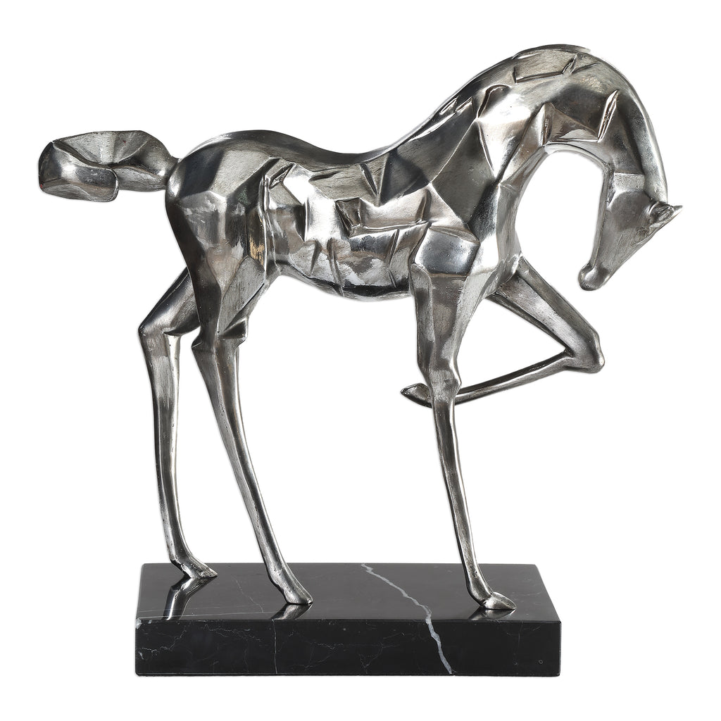 Brushed Nickel Prancing Horse Statue