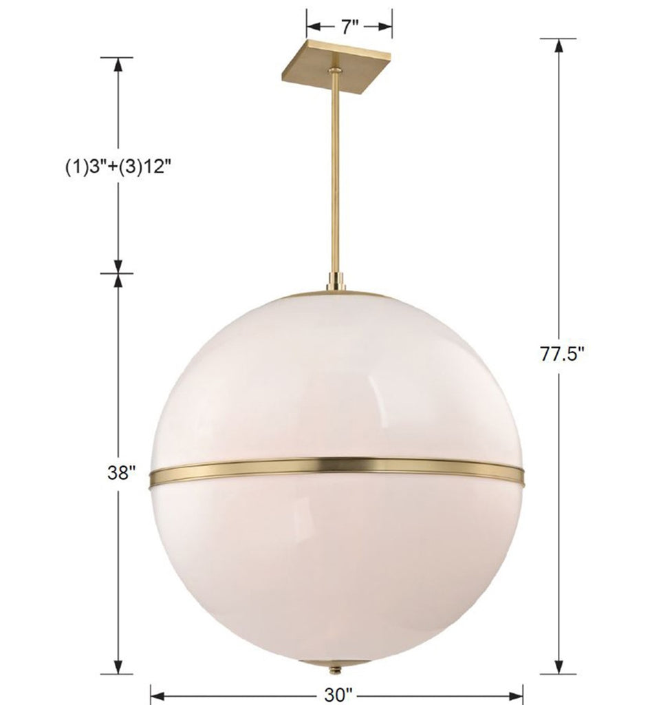 Aged Brass Chandelier - Empire State 4 Light Modern Contemporary | Item Dimensions