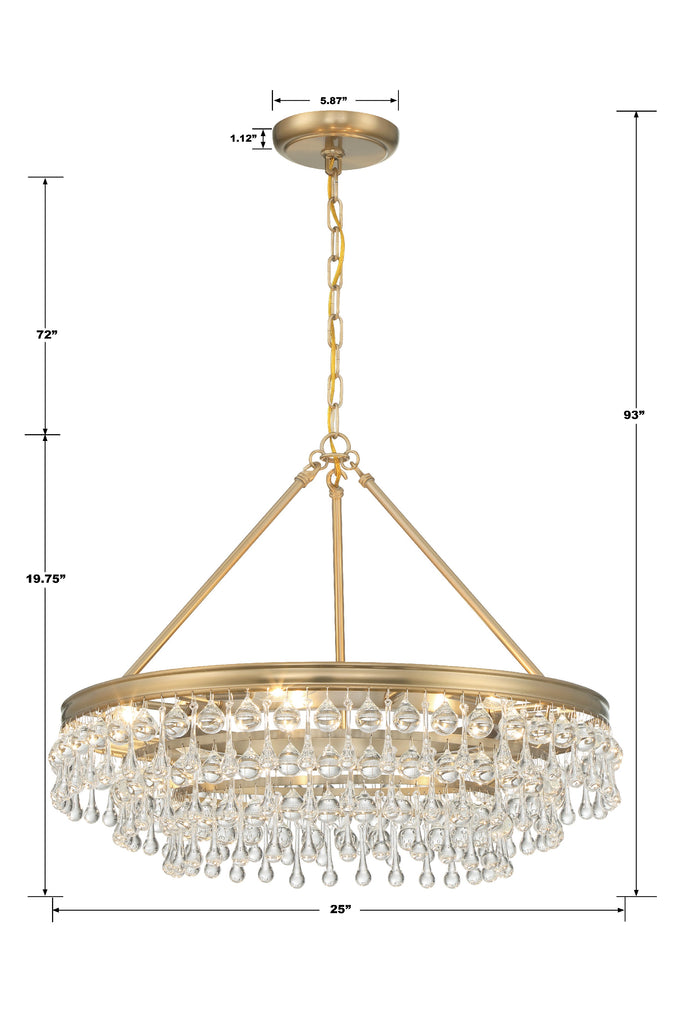 Modern 6-Light Chandelier - Vibrant Gold | Melrose & Madison | Item Dimensions