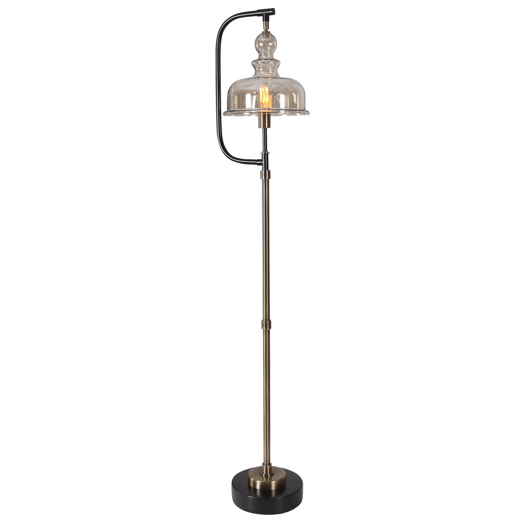 Elegant Pasadena Elieser Industrial Floor Lamp in Antique Brass