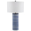 White and Indigo Striped Ceramic Table Lamp