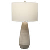 Boho Taupe-Gray Table Lamp with Antique Brass Accent