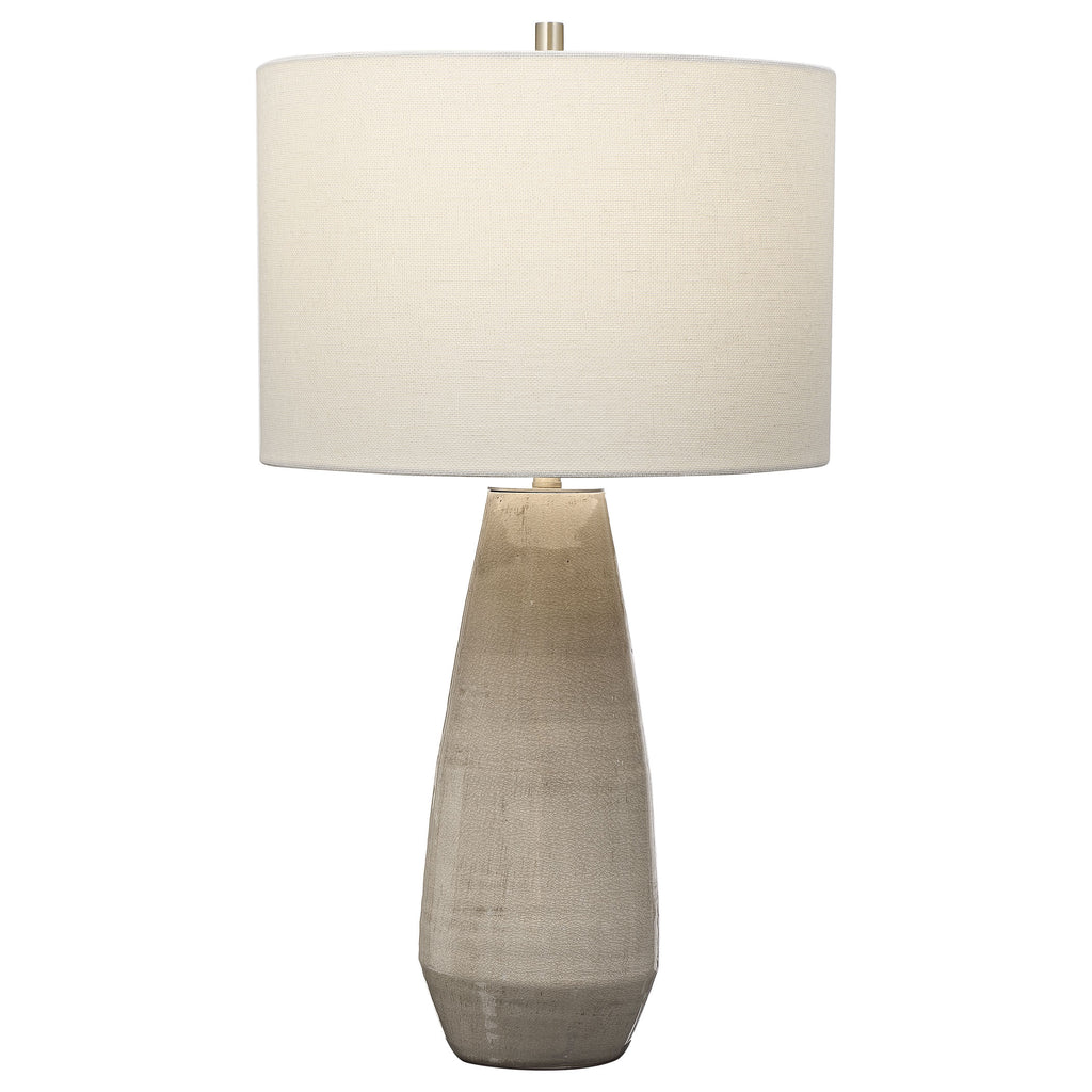 Boho Taupe-Gray Table Lamp with Antique Brass Accent