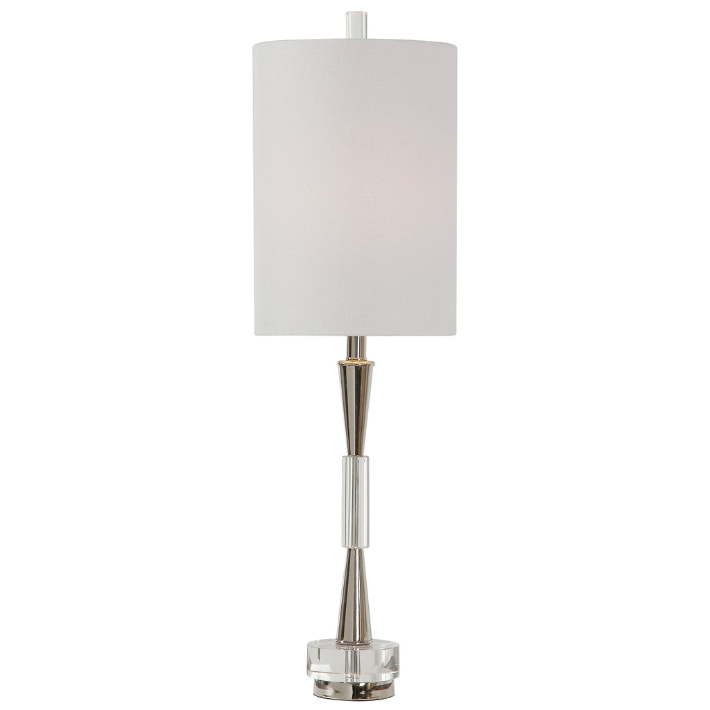 Sleek Polished Nickel and Crystal Buffet Lamp | Modern Elegance