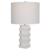 Ivory Geometric Table Lamp - Artistic Design, Brushed Nickel Details - Alternate Image