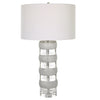 Luxurious Glass and Brushed Nickel Table Lamp | Stacked Crystal and Wooden Discs