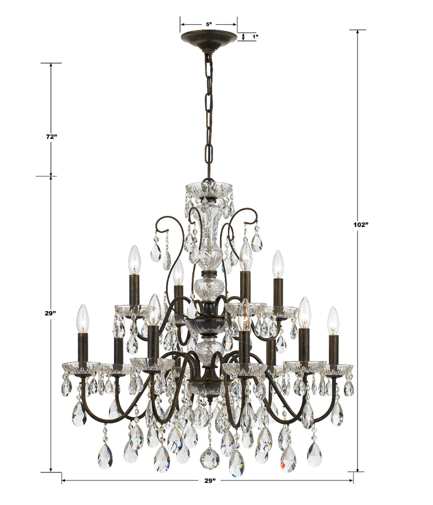 Wall Street Lux 12 Light Rustic Chandelier English Bronze | Item Dimensions