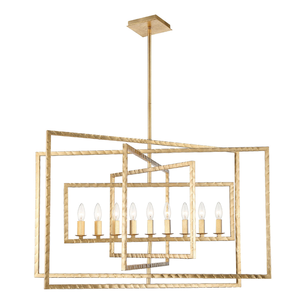 Gramercy Park 9-Light Chandelier in Antique Gold and Raw Steel