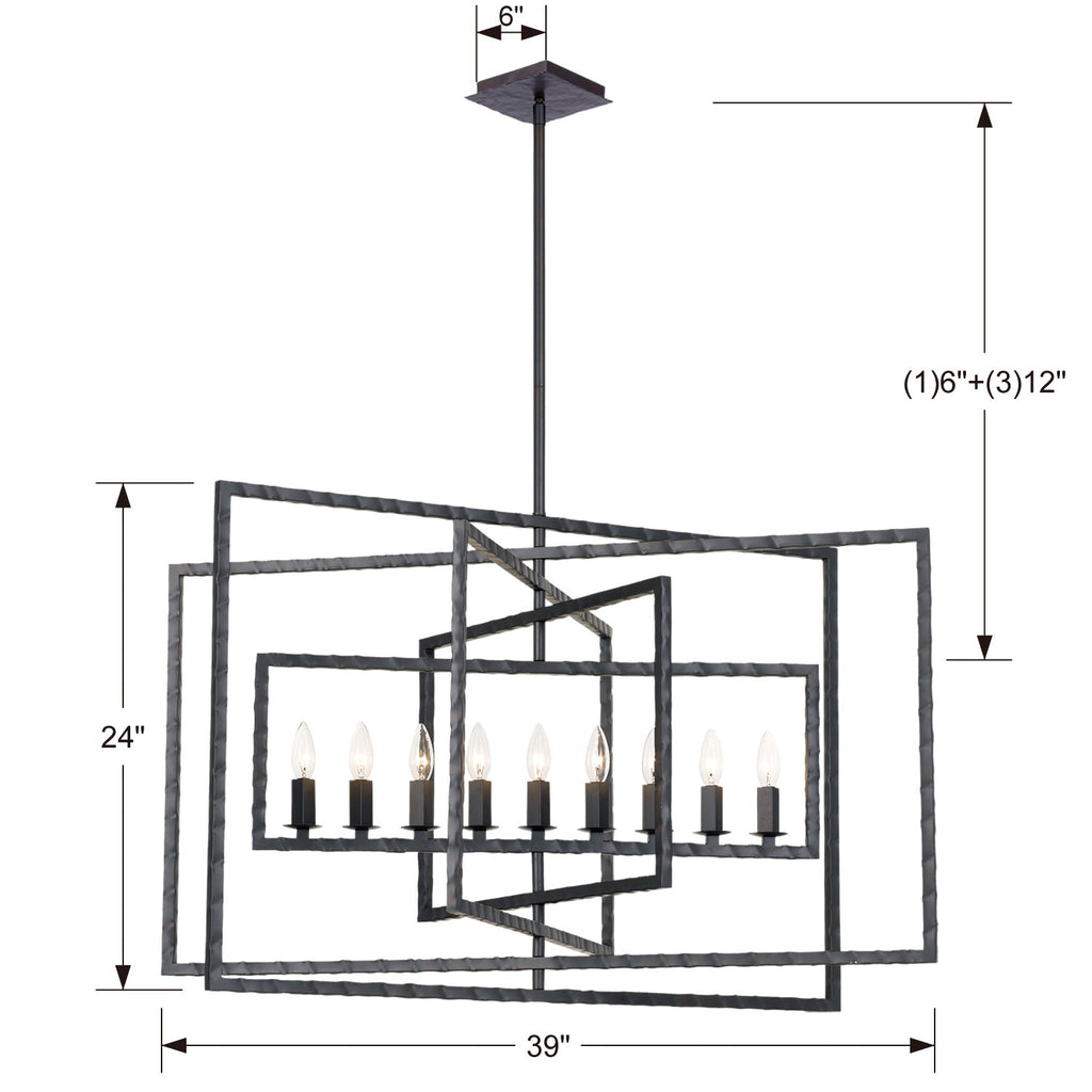 Gramercy Park 9-Light Chandelier in Antique Gold and Raw Steel | Item Dimensions