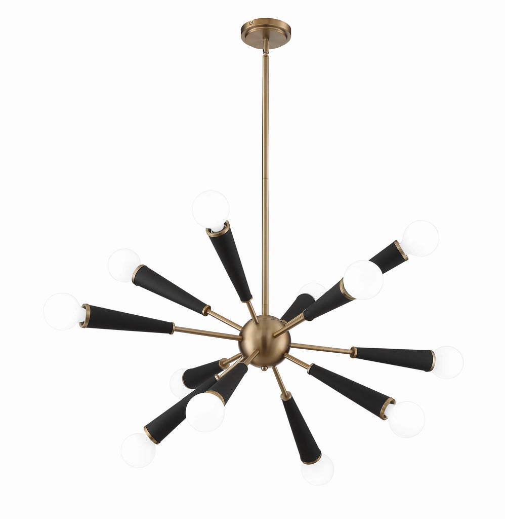 Modern Chandelier | Empire State 12 Light | Aged Brass, Polished Nickel | Alternate View