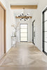 Modern Chandelier | Empire State 12 Light | Aged Brass, Polished Nickel | Lifestyle View