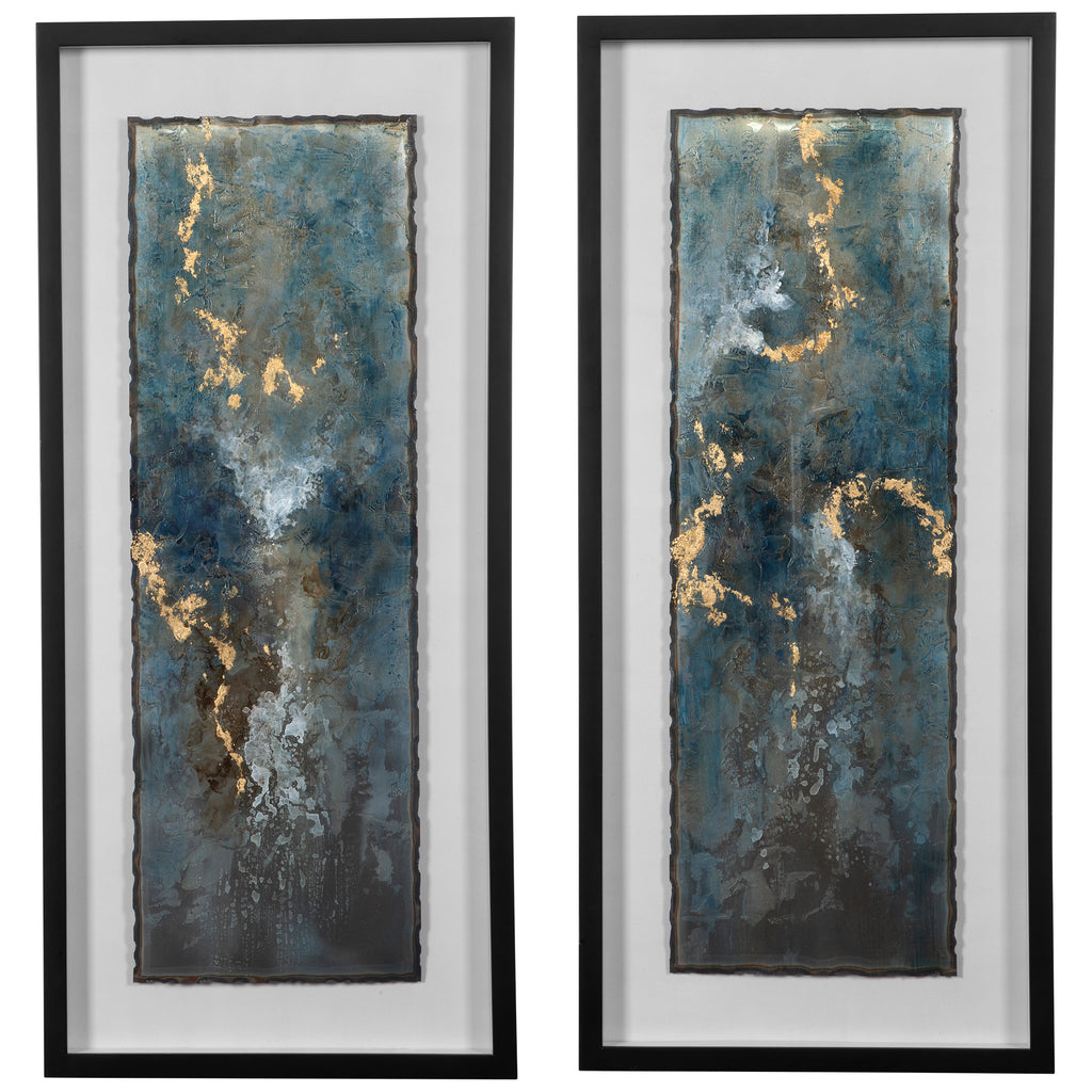 Contemporary Black Abstract Art with Turquoise, Blue, Gold